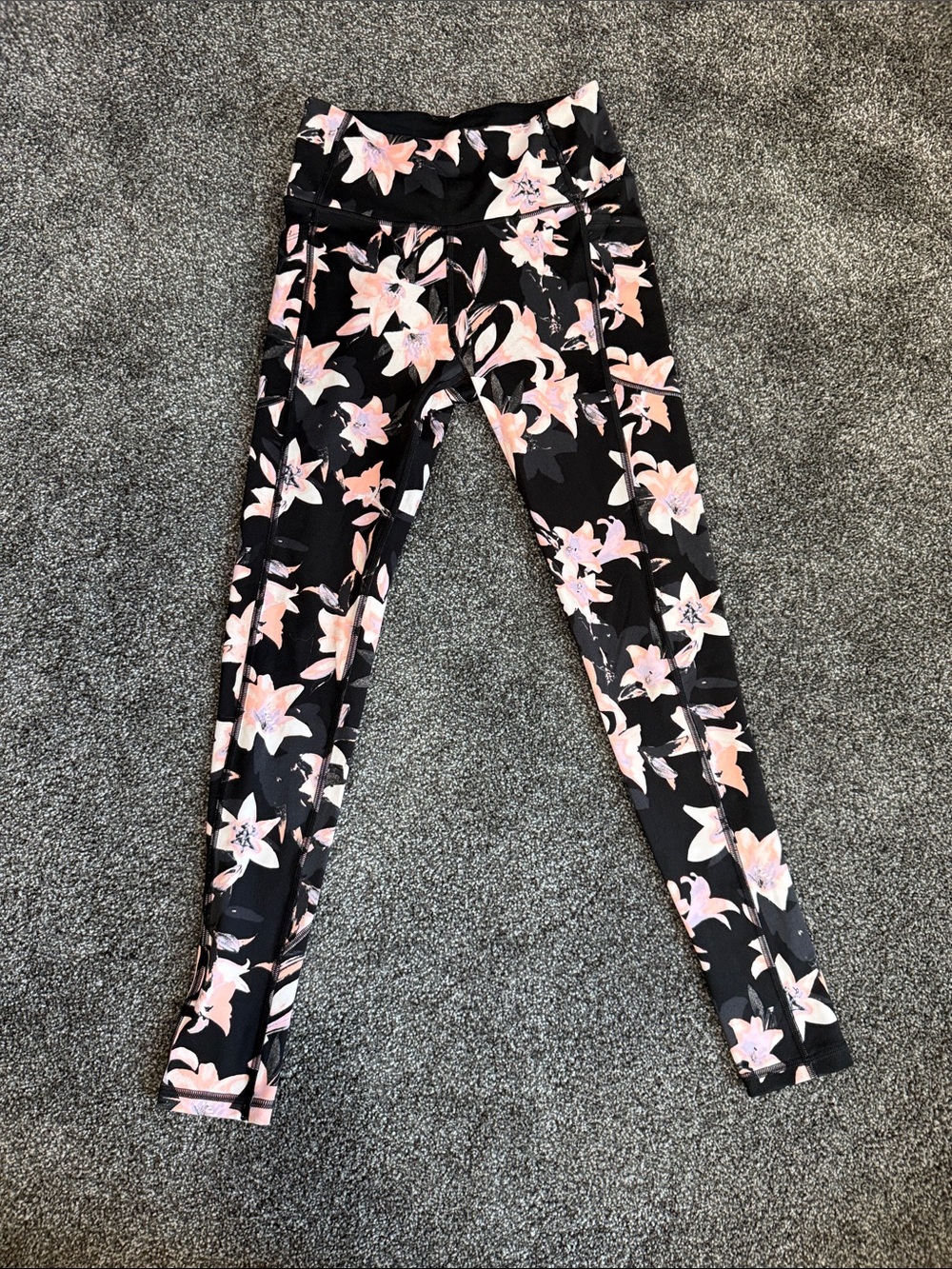 Victoria's Secret Black Leggings with Pink Floral Print, Double Side Pockets